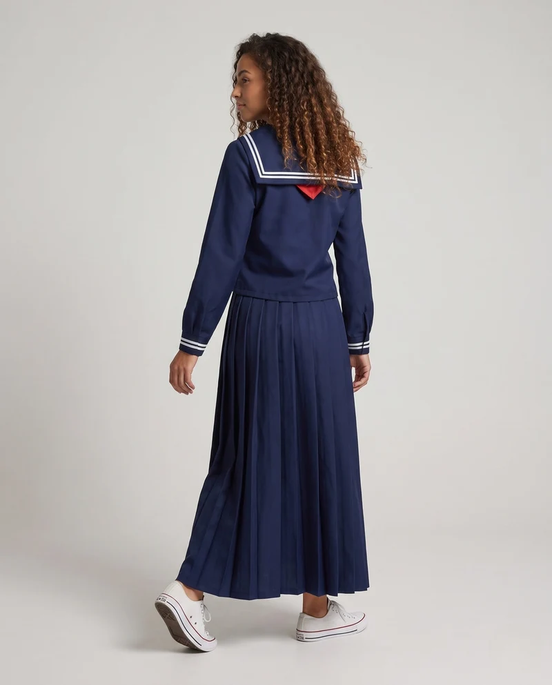 Damen Maritimes Schulkleid mit zweifarbigem Kragen und langen Ärmeln Nord Taschen