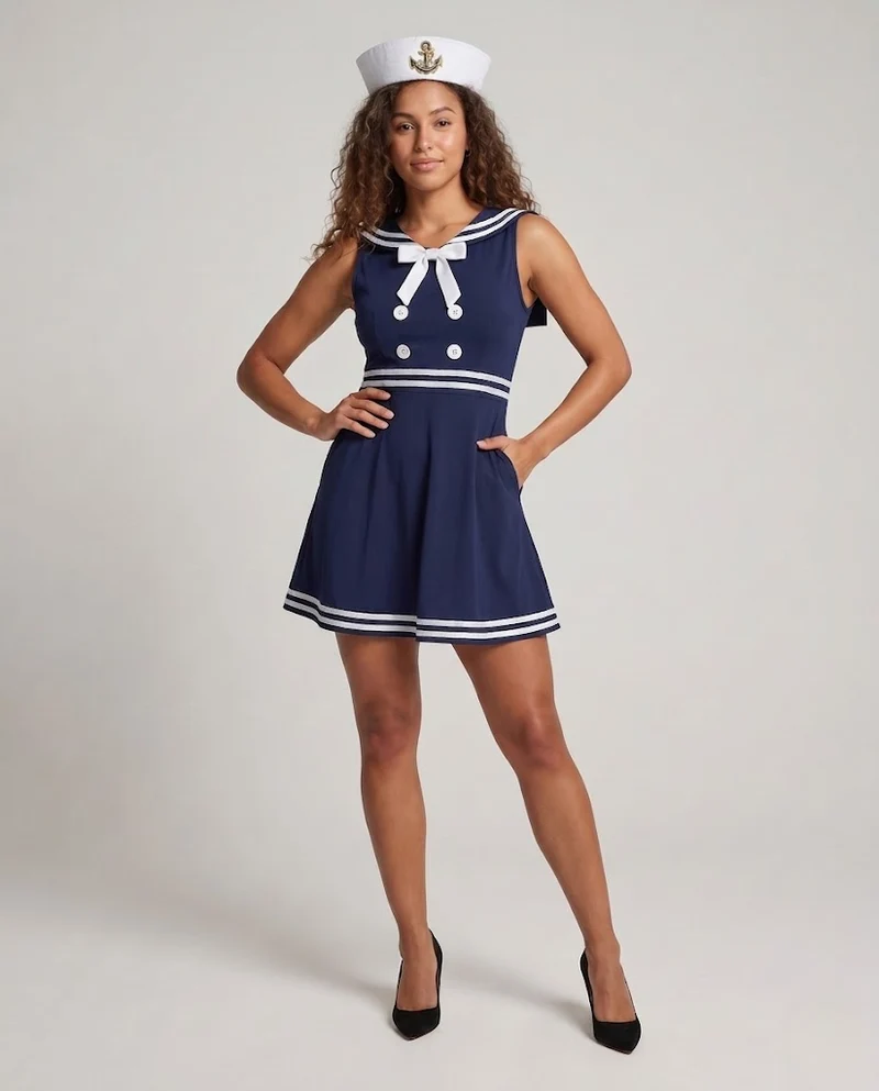 Damen Matrosenkleid mit Schulterkragen und maritimen Akzenten Nord Taschen
