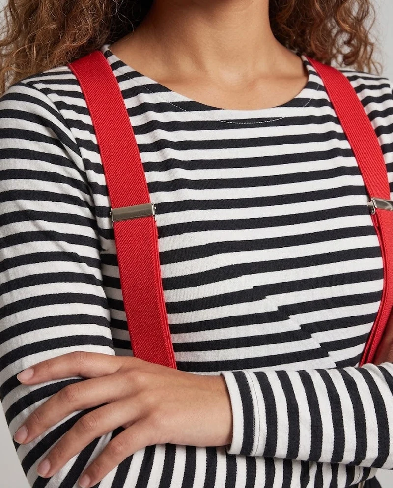 Damen Mime-Kostüm mit gestreiftem Oberteil und Hosenträgern Nord Taschen