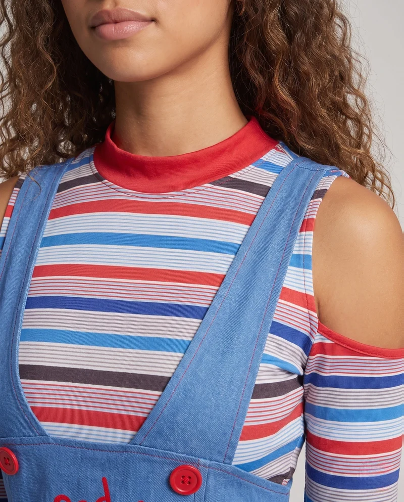 Damen verspieltes Latzkleid mit langen Ärmeln Nord Taschen