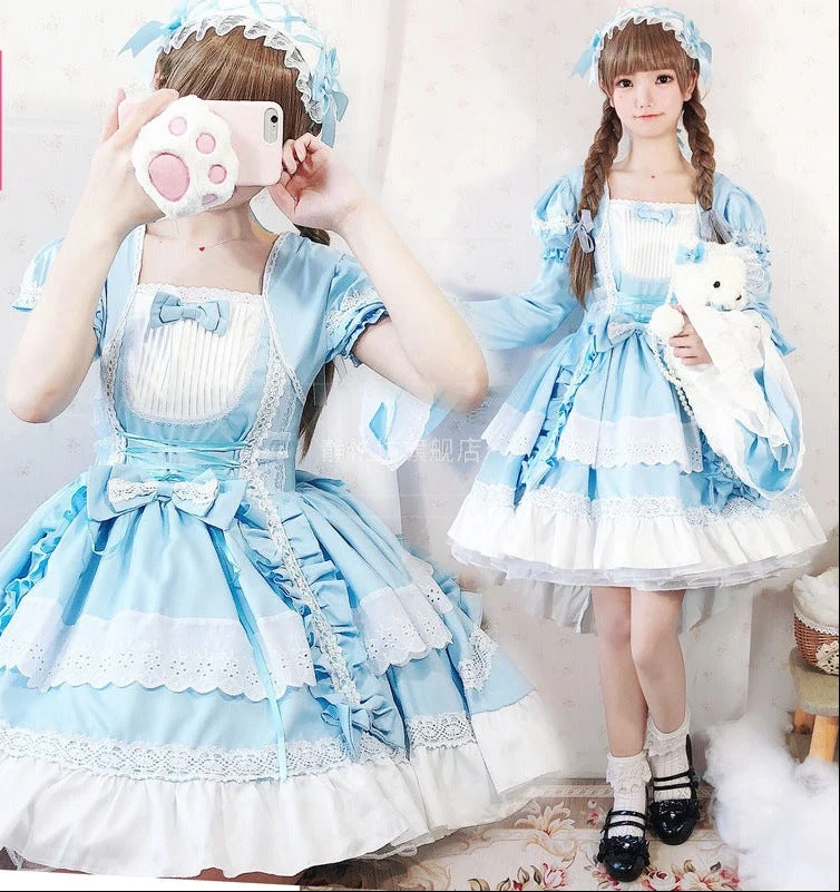 Damen verspieltes Lolita Kleid mit aufwendigen Spitzen- und Rüschendetails Nord Taschen