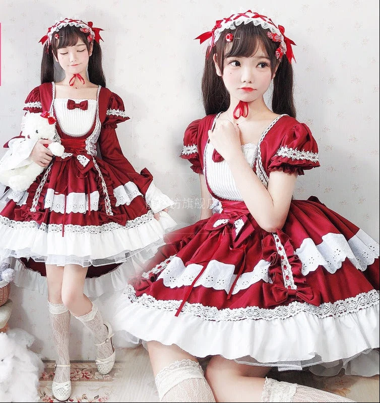 Damen verspieltes Lolita Kleid mit aufwendigen Spitzen- und Rüschendetails Nord Taschen