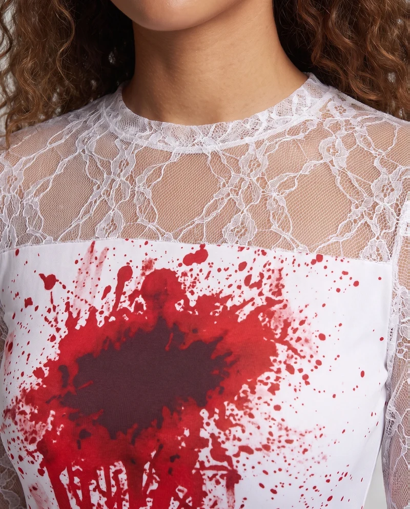 Damen Gruselige Hochzeitskleid mit Blutakzenten und transparentem Schleier Nord Taschen
