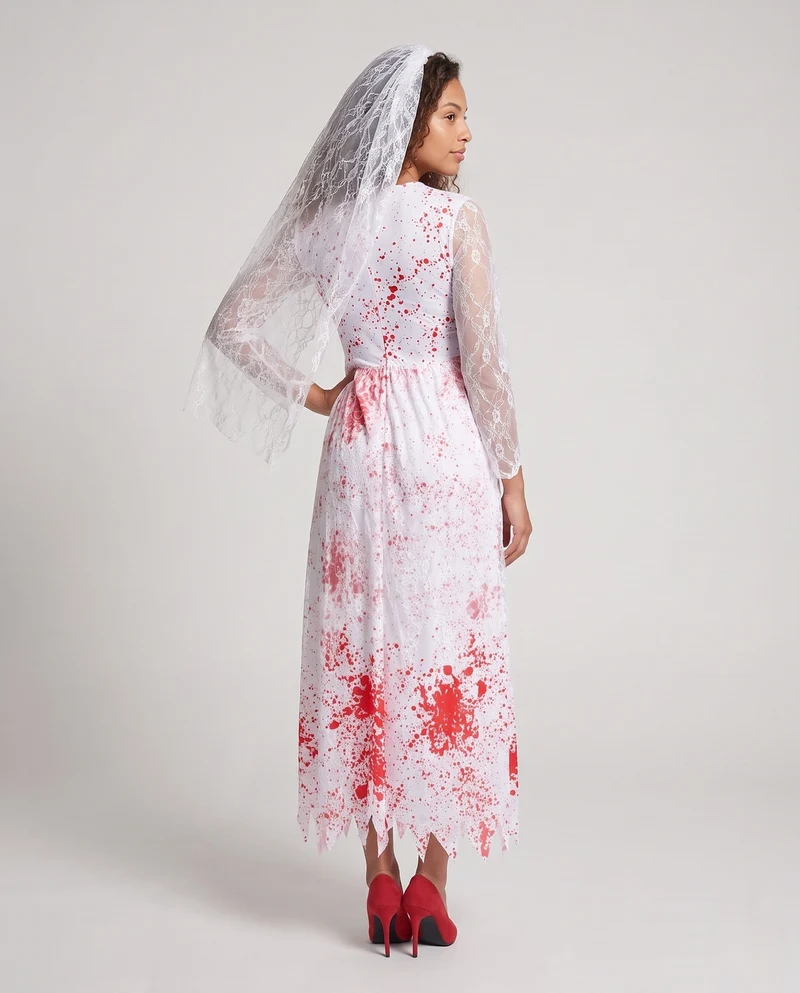Damen Gruselige Hochzeitskleid mit Blutakzenten und transparentem Schleier Nord Taschen