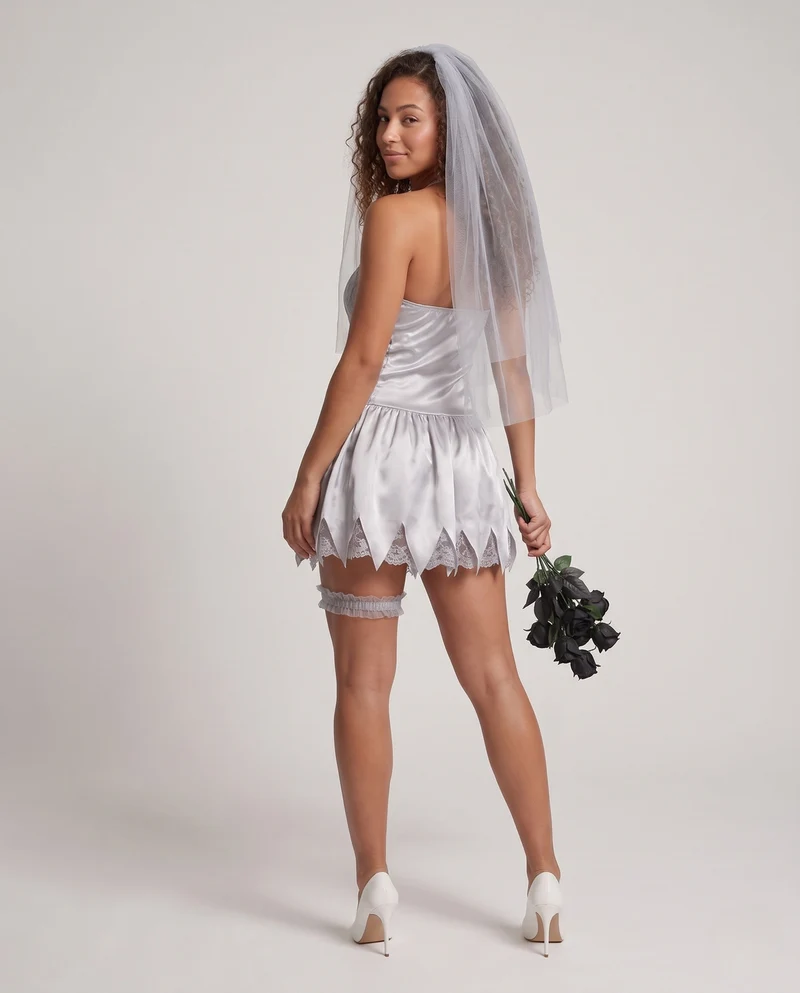 Damen Gruselige Hochzeitskleid mit transparentem Schleier und verzierten Details Nord Taschen