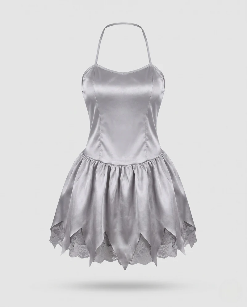 Damen Gruselige Hochzeitskleid mit transparentem Schleier und verzierten Details Nord Taschen