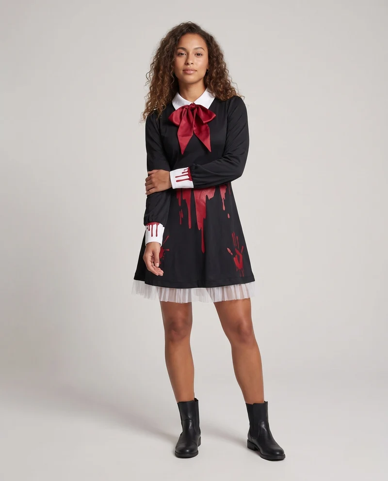 Damen Gruselige Puppe Kleid mit Blutdetails Nord Taschen