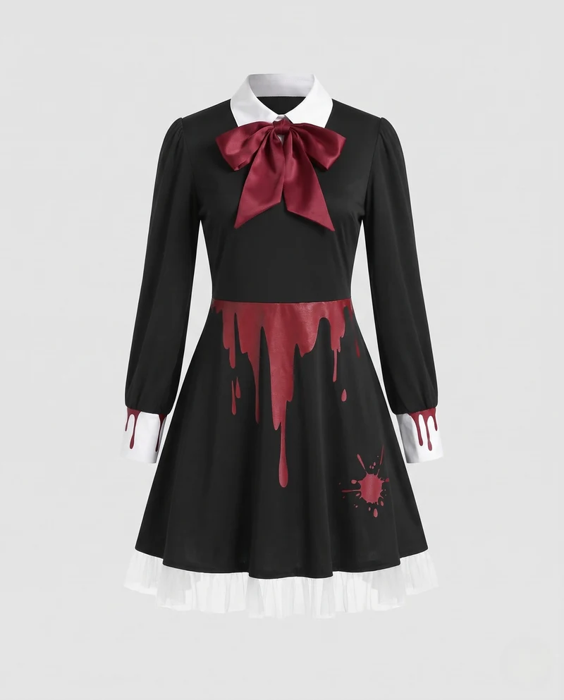 Damen Gruselige Puppe Kleid mit Blutdetails Nord Taschen