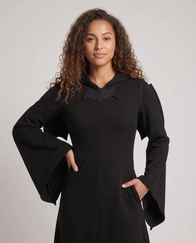 Damen Gruseliges Hexen-Kleid mit Kapuze und schwingenden Ärmeln Nord Taschen