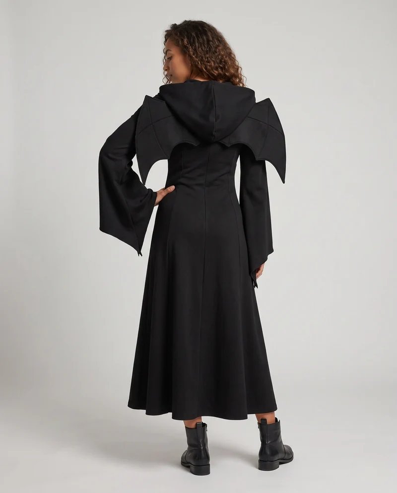Damen Gruseliges Hexen-Kleid mit Kapuze und schwingenden Ärmeln Nord Taschen