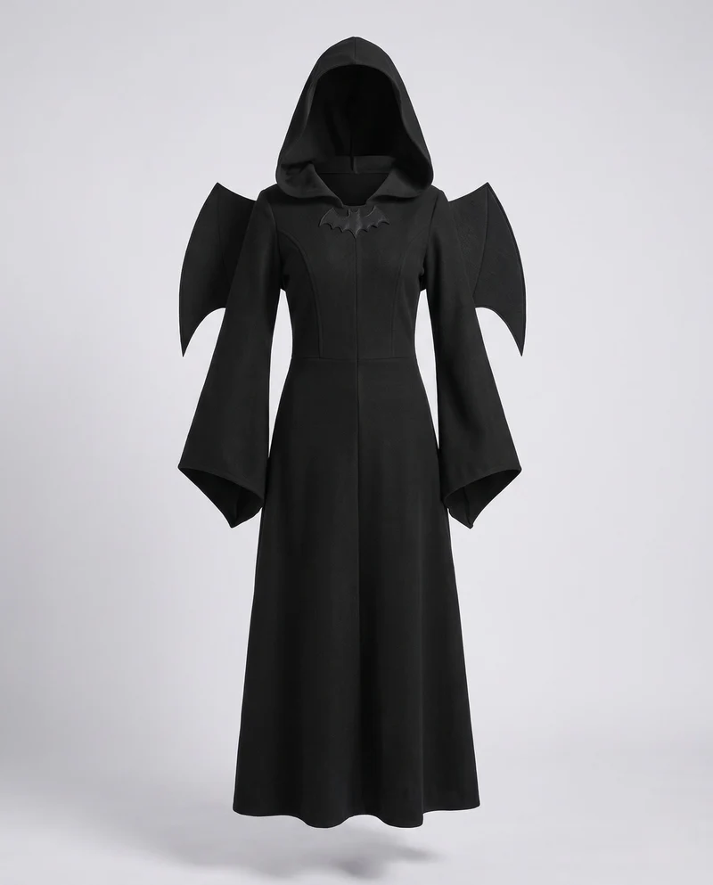 Damen Gruseliges Hexen-Kleid mit Kapuze und schwingenden Ärmeln Nord Taschen
