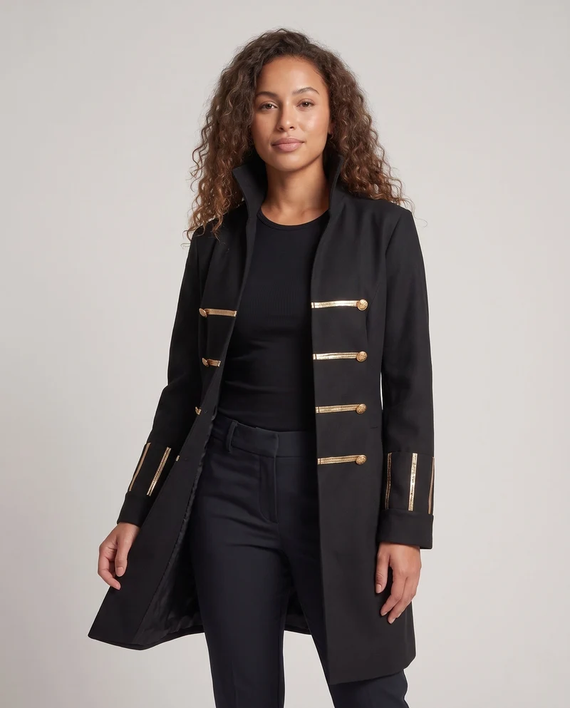 Damen glamouröser Kapuzenmantel mit goldenen Verzierungen Nord Taschen