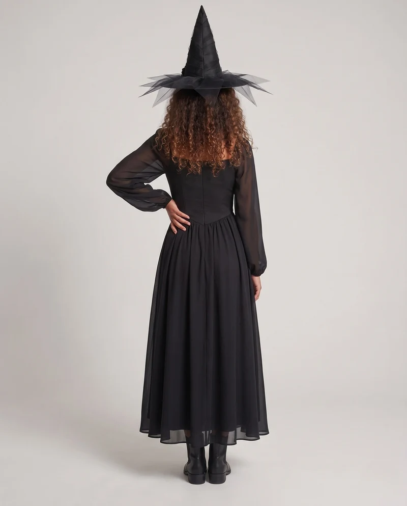 Damen Hexenkleid mit transparenten Ärmeln und elegantem Schnürdesign Nord Taschen