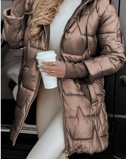 Damen Steppmantel Mid-Length mit Kapuze, wattierter Thermofüllung und taillierter Silhouette Nord Taschen