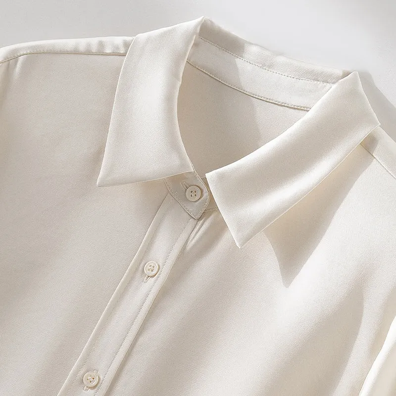 Damen Seiden-Optik Bluse mit Hemdkragen, verdeckter Knopfleiste und verlängertem Manschetten-Detail Nord Taschen