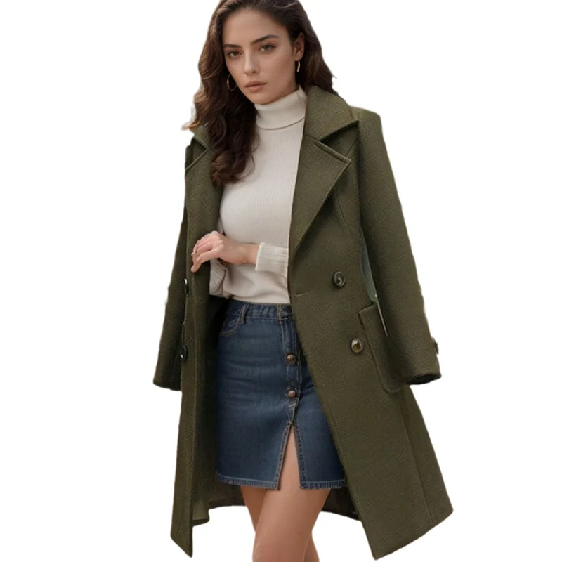 Damen Schlanker Wollmix-Mantel mit taillierter Silhouette und aufgesetzten Taschen Nord Taschen