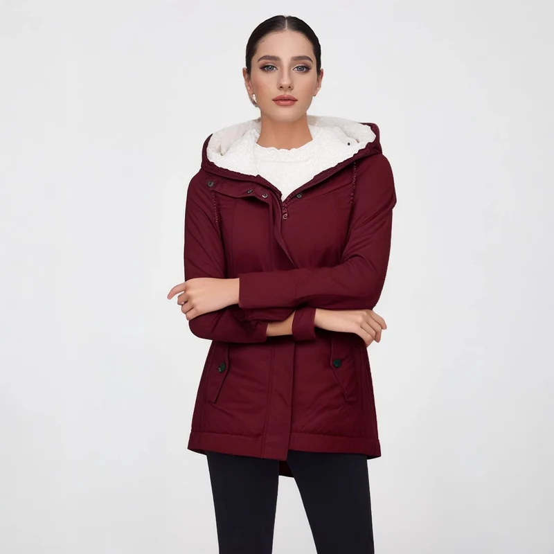 Damen Parka mit Teddyfutter, Kapuze und taillierter Silhouette Nord Taschen