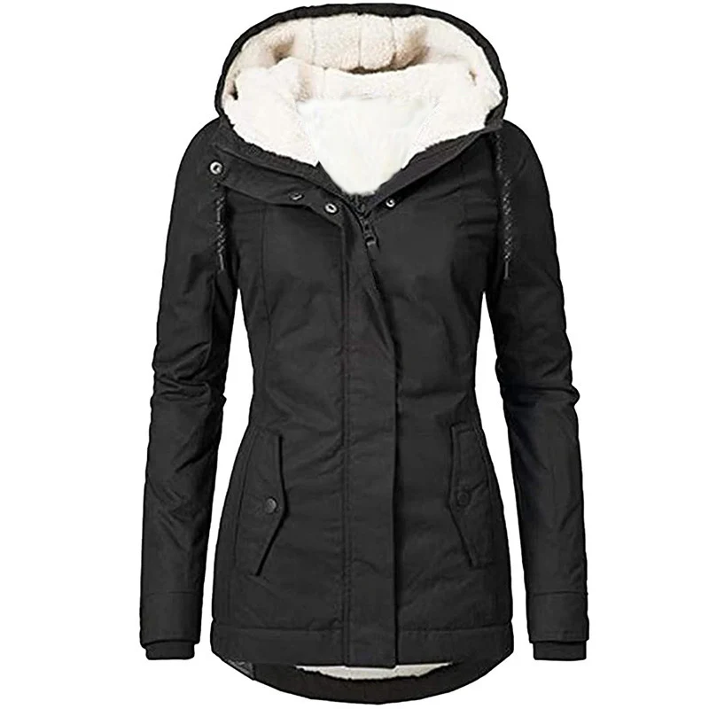 Damen Parka mit Teddyfutter, Kapuze und taillierter Silhouette Nord Taschen