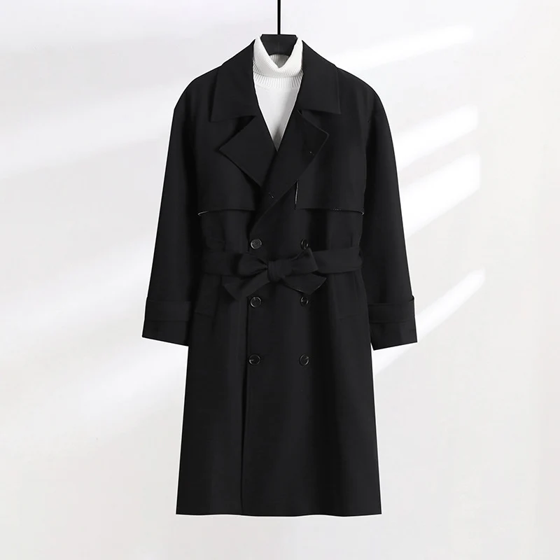 Damen taillierter Doppelreiher-Trenchcoat mit Bindegürtel und Schalkragen Nord Taschen