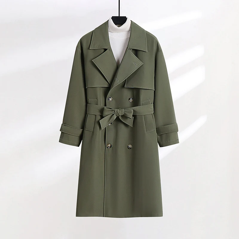 Damen taillierter Doppelreiher-Trenchcoat mit Bindegürtel und Schalkragen Nord Taschen