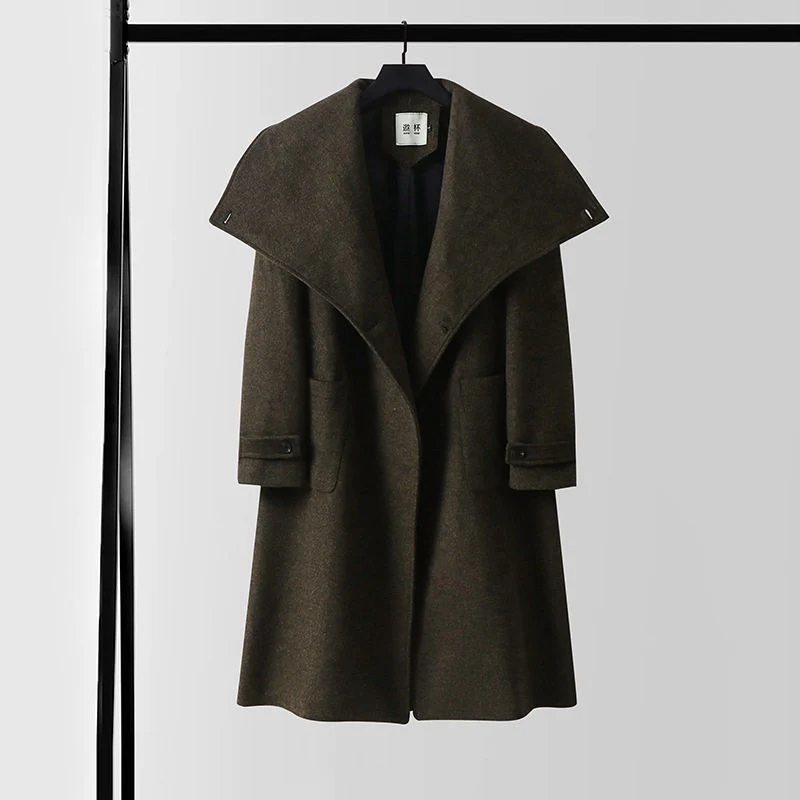 Damen Oversized Wollmix-Mantel mit weitem Schalkragen und aufgesetzten Taschen Nord Taschen