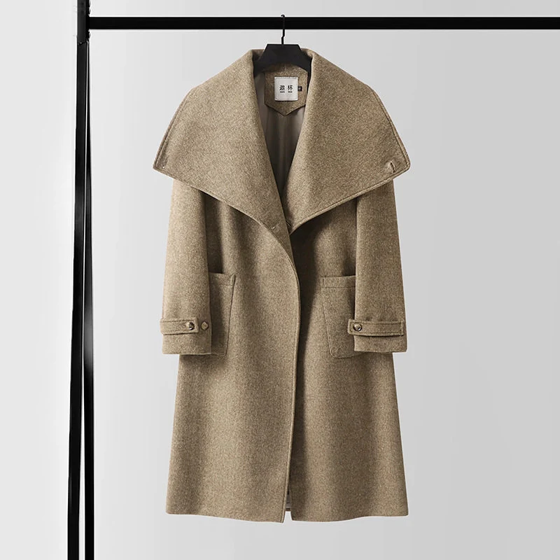 Damen Oversized Wollmix-Mantel mit weitem Schalkragen und aufgesetzten Taschen Nord Taschen