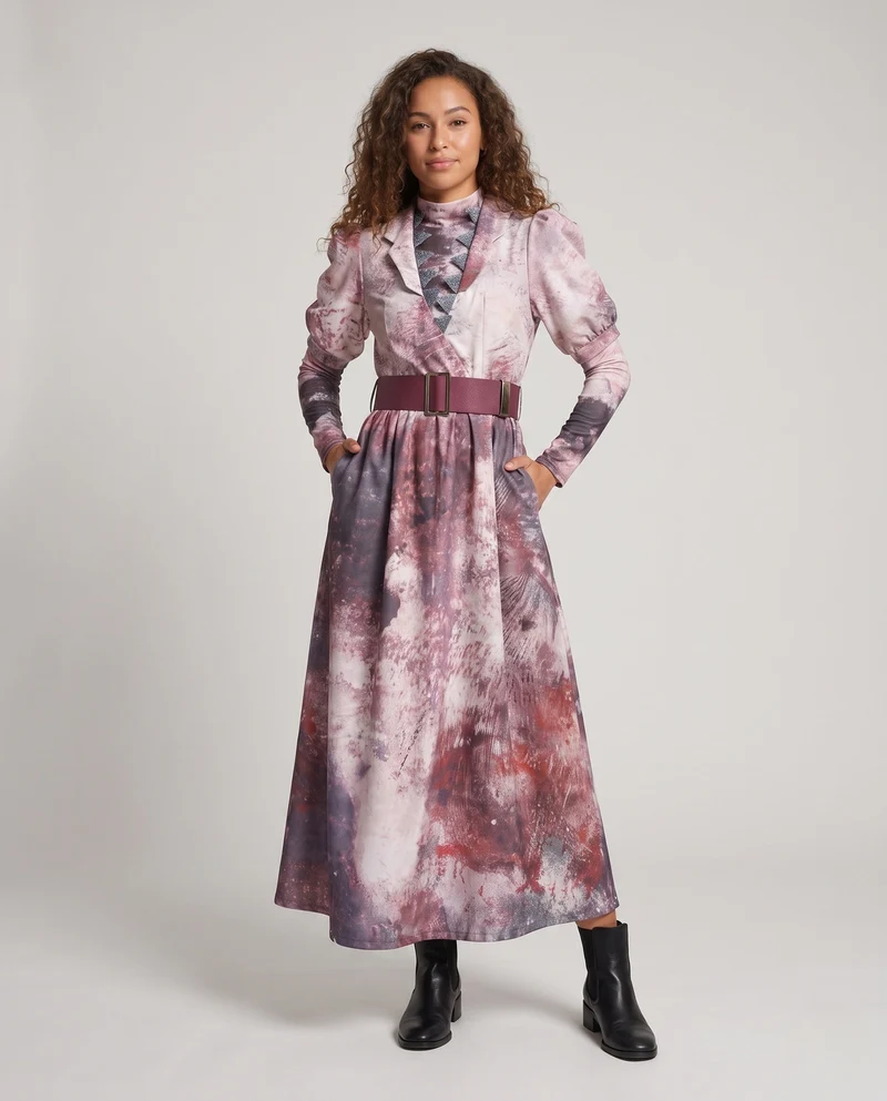 Damen Mystisches langes Kleid mit einzigartigem Print Nord Taschen