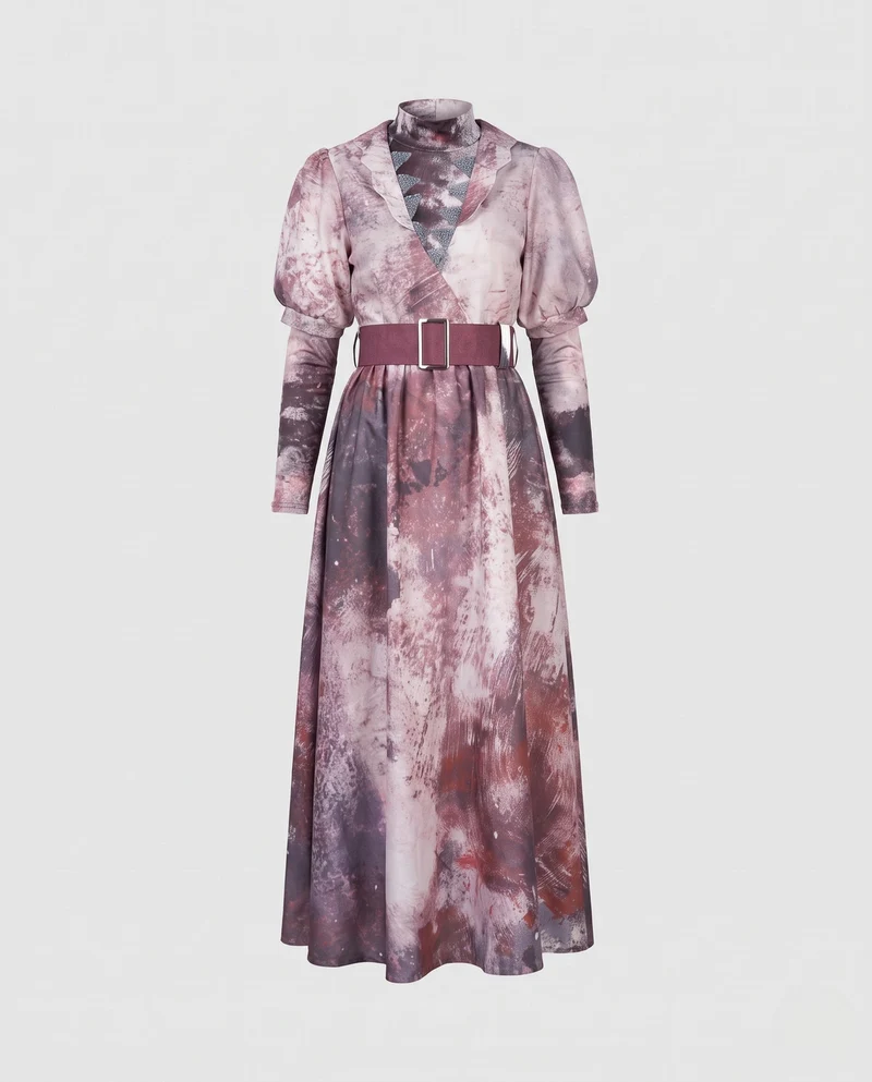 Damen Mystisches langes Kleid mit einzigartigem Print Nord Taschen