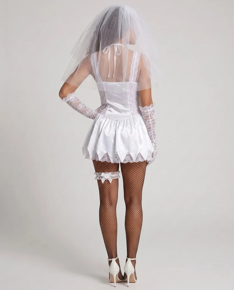 Damen Gruseliges Hochzeitskleid mit Spitzenakzenten und Schleier Nord Taschen