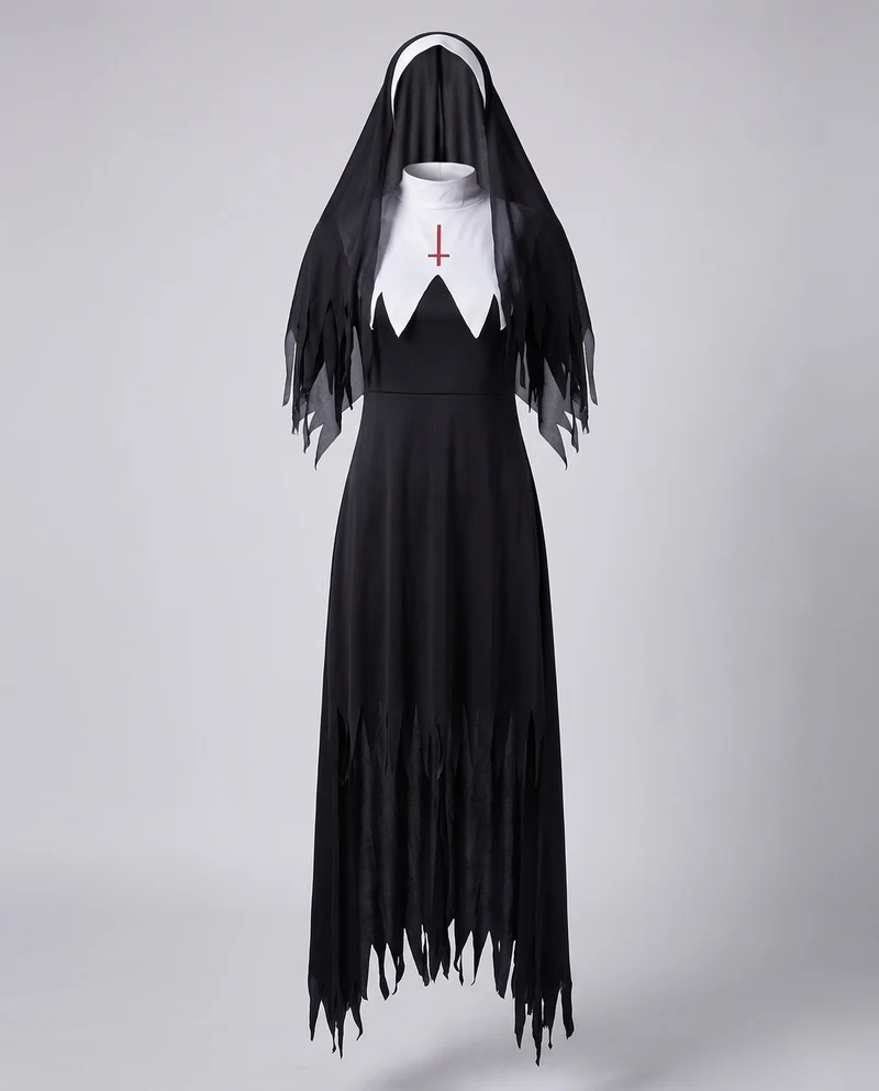 Damen Halloween Nonnenkostüm mit schaurigen Details und langem Umhang Nord Taschen