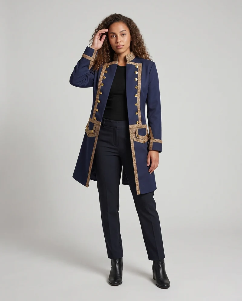 Damen historischer Militärmantel mit luxuriösen Verzierungen und elegantem Schnitt Nord Taschen