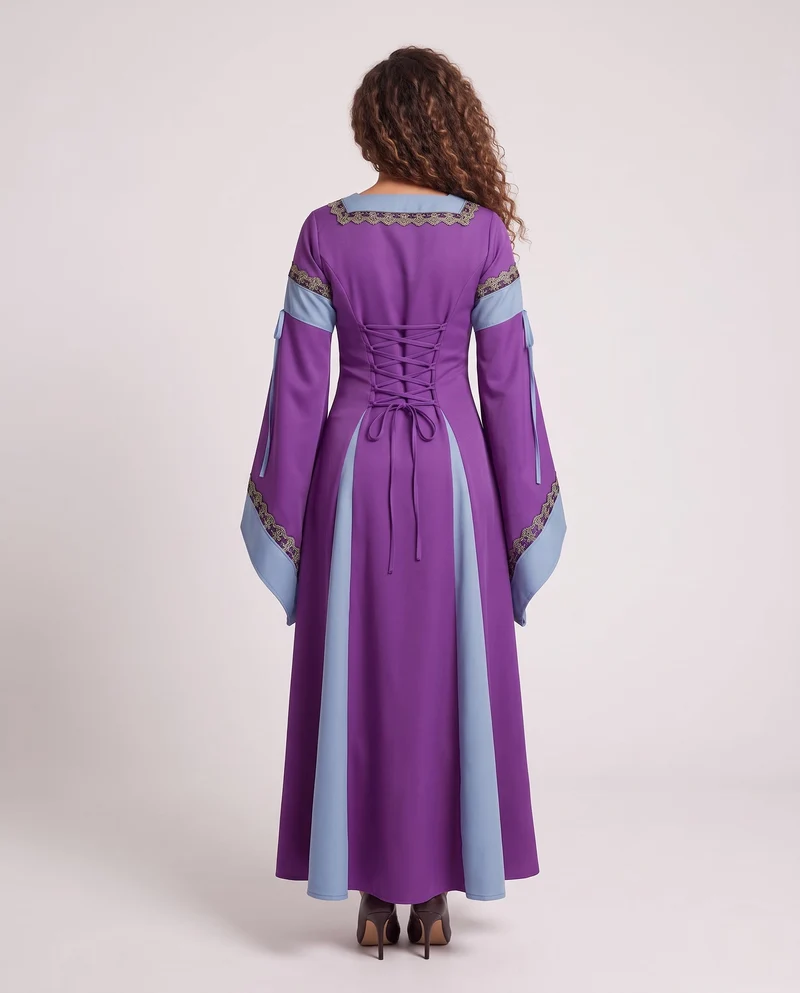 Damen Historisches Kleid mit langen, fließenden Ärmeln und dekorativem Schnürdetail Nord Taschen