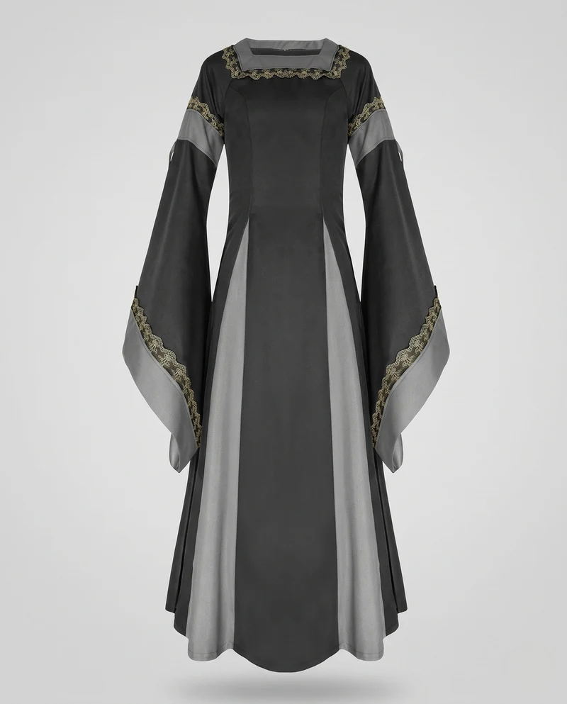 Damen Historisches Kleid mit langen, fließenden Ärmeln und dekorativem Schnürdetail Nord Taschen