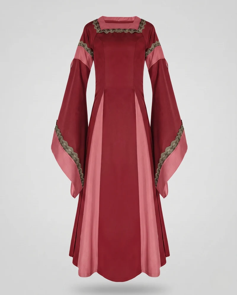 Damen Historisches Kleid mit langen, fließenden Ärmeln und dekorativem Schnürdetail Nord Taschen