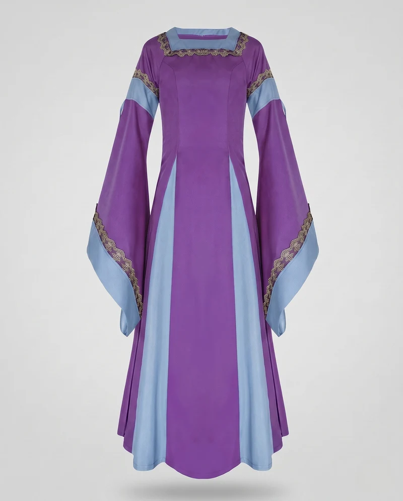 Damen Historisches Kleid mit langen, fließenden Ärmeln und dekorativem Schnürdetail Nord Taschen