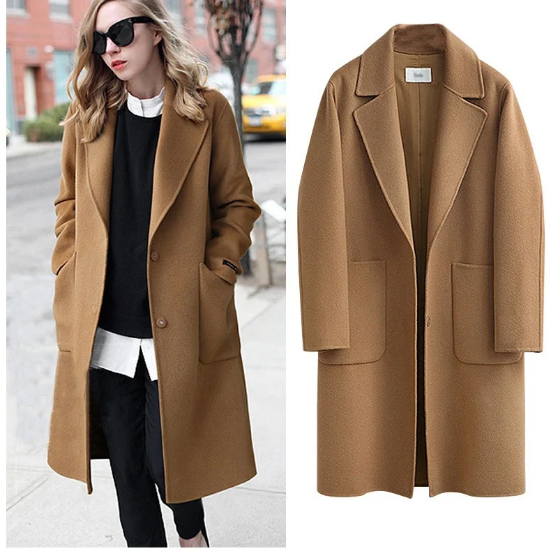Damen Oversized Wollmix-Mantel mit Reverskragen und aufgesetzten Taschen Nord Taschen