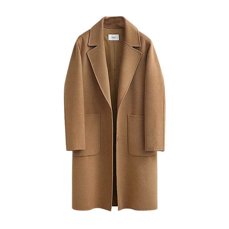 Damen Oversized Wollmix-Mantel mit Reverskragen und aufgesetzten Taschen Nord Taschen