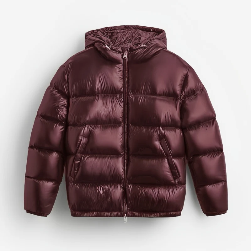 Damen Oversized Steppjacke mit Kapuze und Hochglanzfinish Nord Taschen