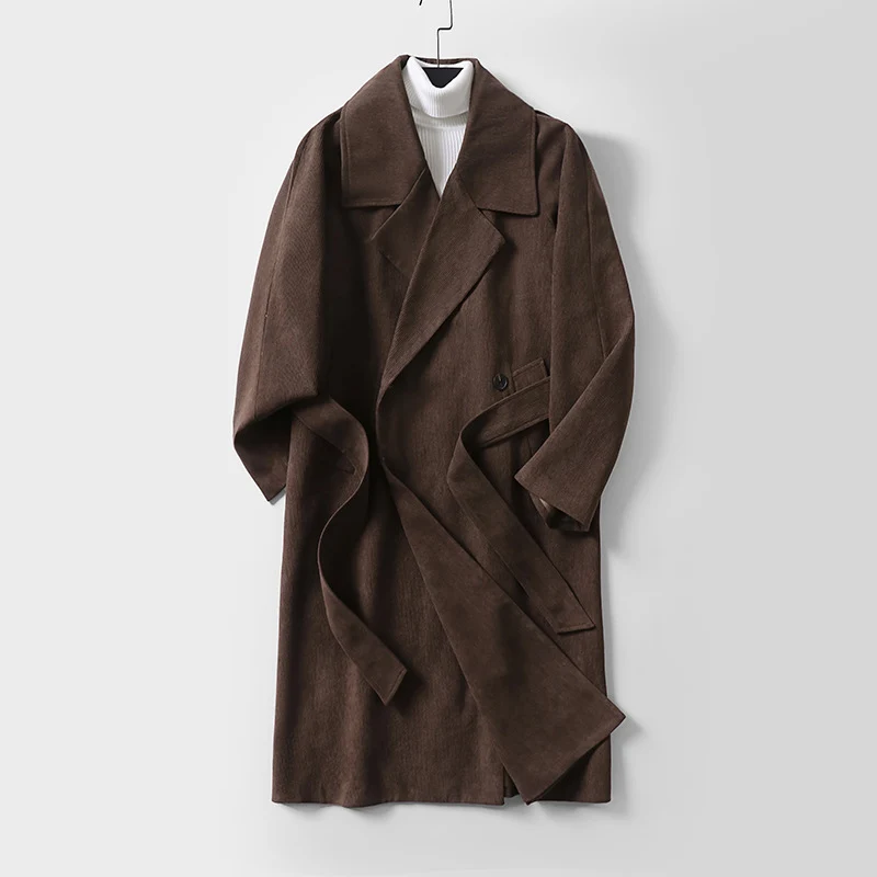 Damen Oversize-Mantel mit breitem Revers und Taillengürtel Nord Taschen