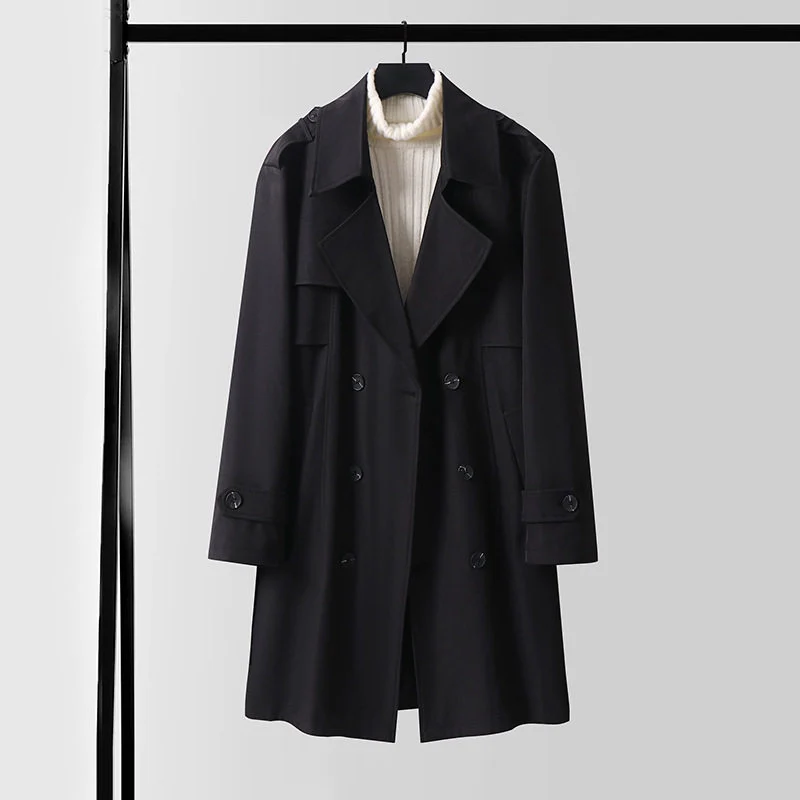 Damen Moderner Kurzmantel im Trench‑Stil mit doppelreihiger Knopfleiste und Epauletten Nord Taschen