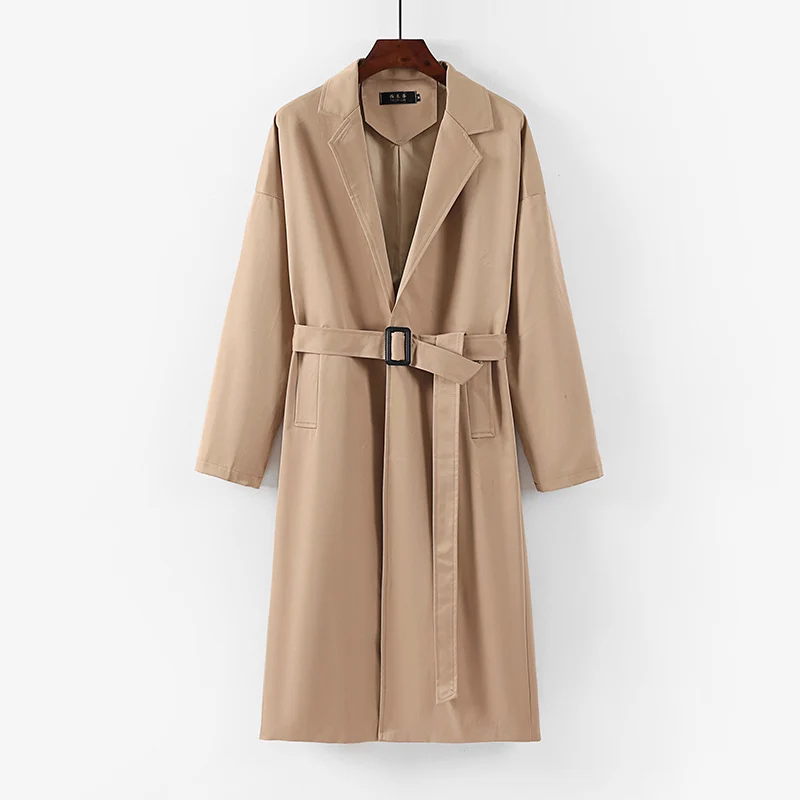 Damen Longline Trenchcoat mit Taillengürtel und fallendem Revers Nord Taschen
