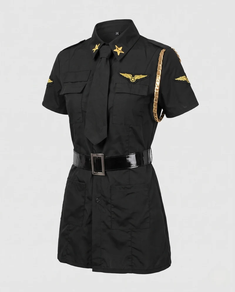 Damen Pilotinnenkostüm mit schimmerndem Kragen und goldenen Akzenten Nord Taschen