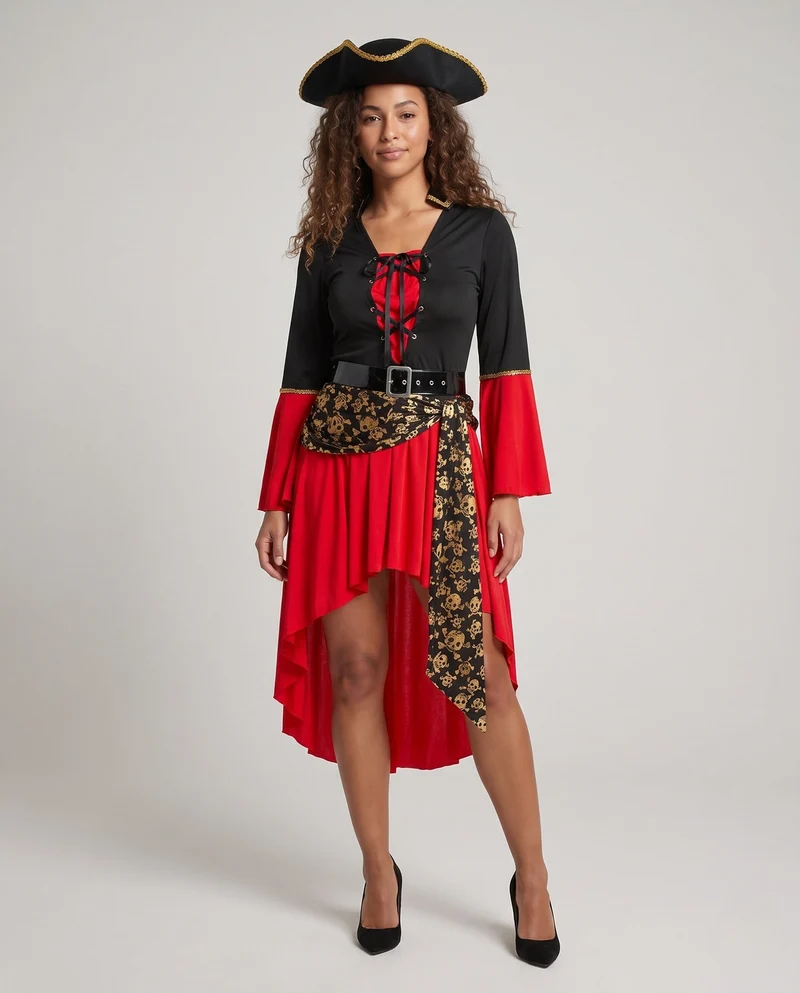 Damen Piratenkostüm mit verziertem Gürtel und eleganten Ärmeln Nord Taschen