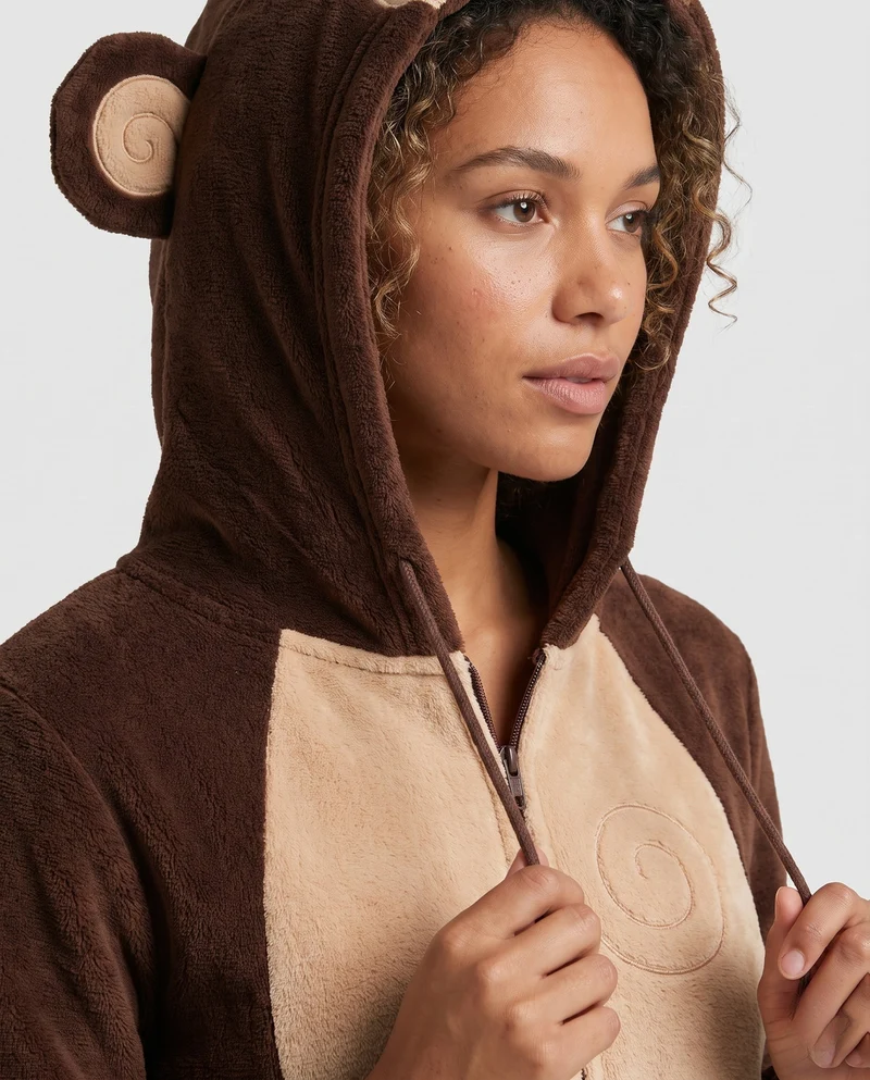 Damen Plüsch Affen Kostüm mit Kapuze und tierischen Details Nord Taschen