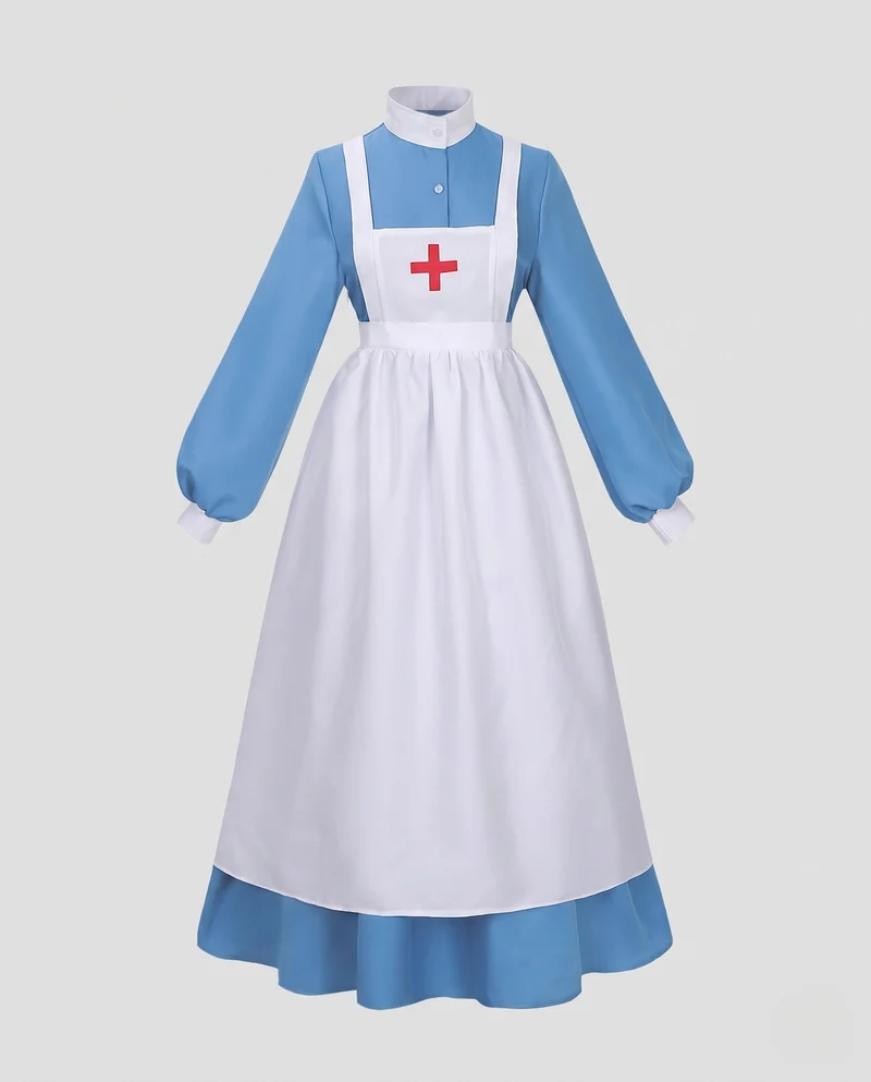 Damen Historisches Krankenschwesternkleid mit Rüschenschürze Nord Taschen