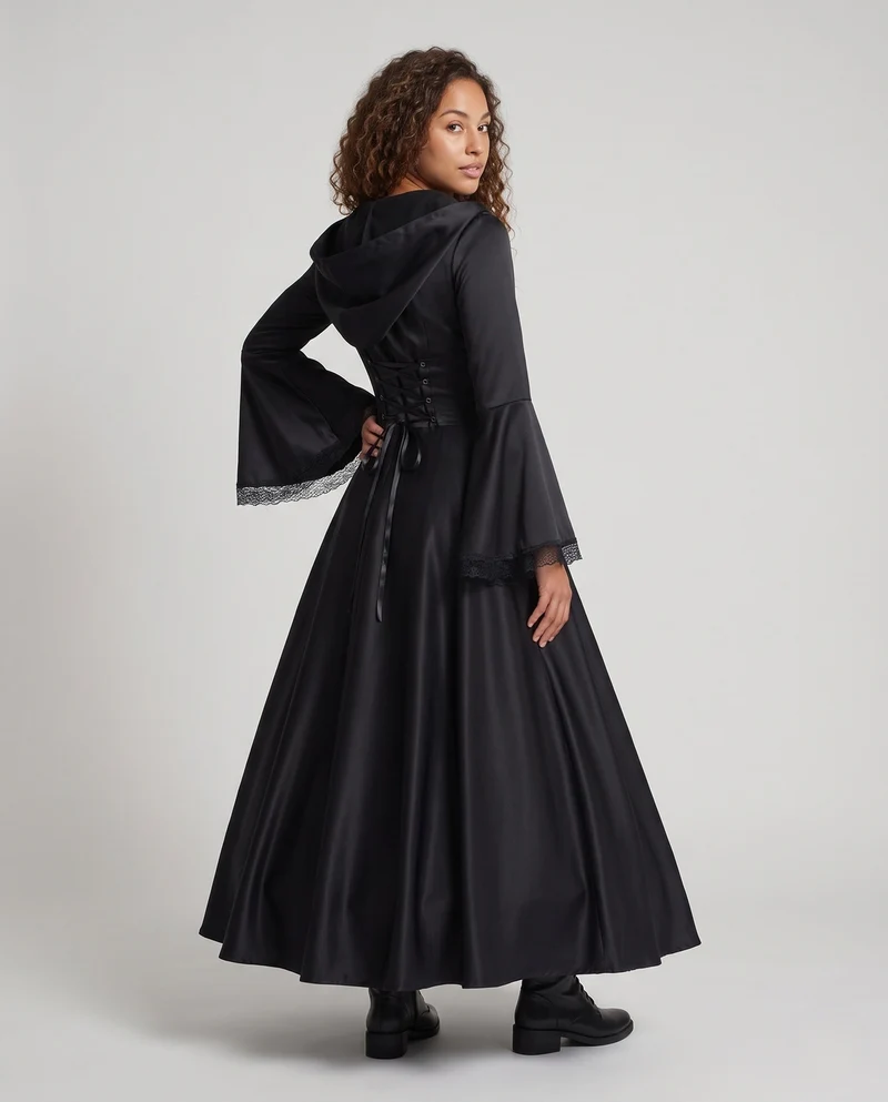 Damen Kapuzenkleid mit weitem Ärmel und Schnürung Nord Taschen