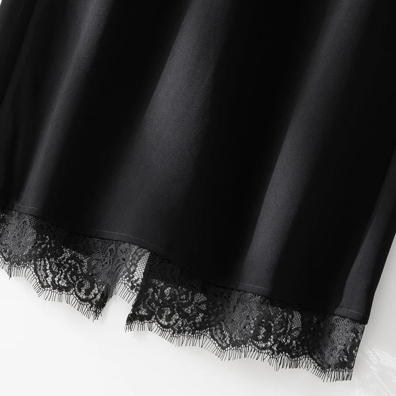 Damen Midirock aus Satin mit Spitzenbesatz und Seitentaschen Nord Taschen