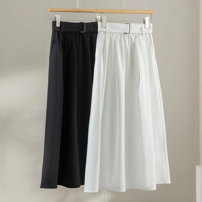 Damen Midilanger A-Linien-Rock mit hoher Taille, Faltenwurf und Taillengürtel Nord Taschen