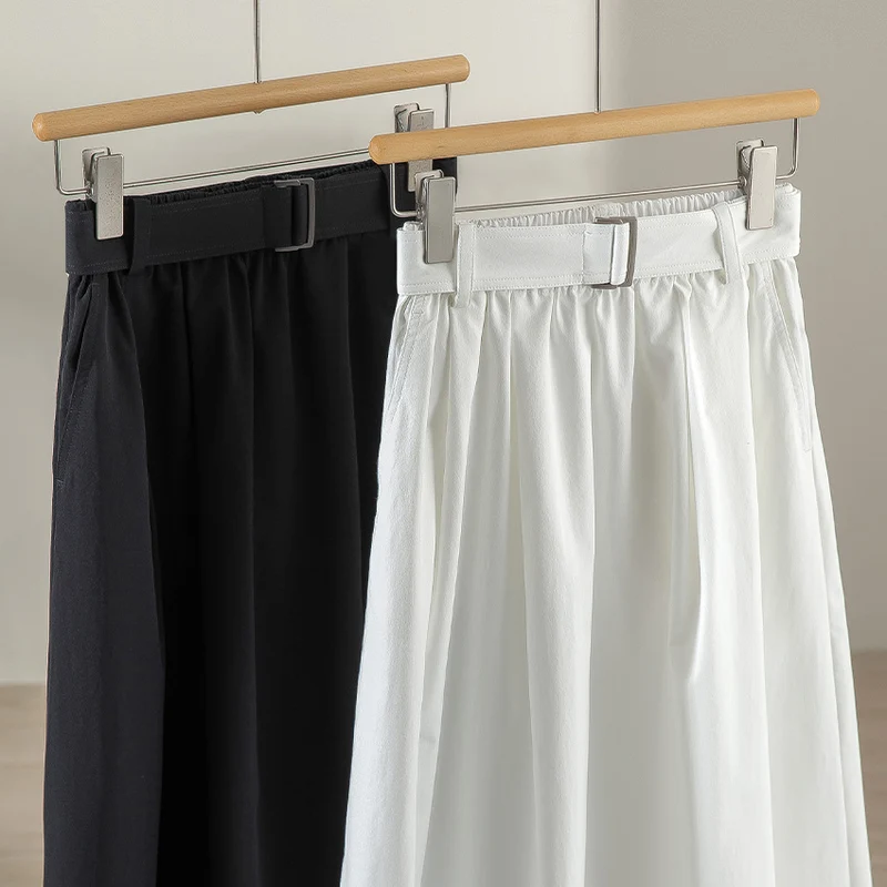 Damen Midilanger A-Linien-Rock mit hoher Taille, Faltenwurf und Taillengürtel Nord Taschen