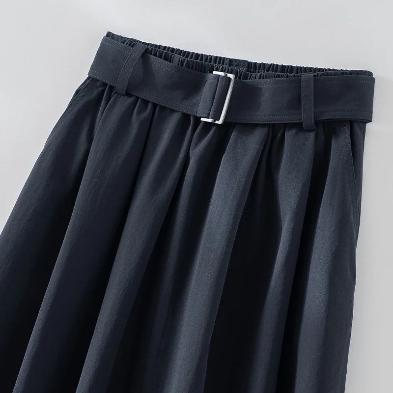 Damen Midilanger A-Linien-Rock mit hoher Taille, Faltenwurf und Taillengürtel Nord Taschen